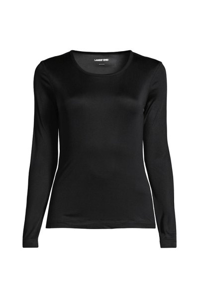 Womens Silk Interlock Long Sleeve Crewneck Long Underwear Top Lands End Black