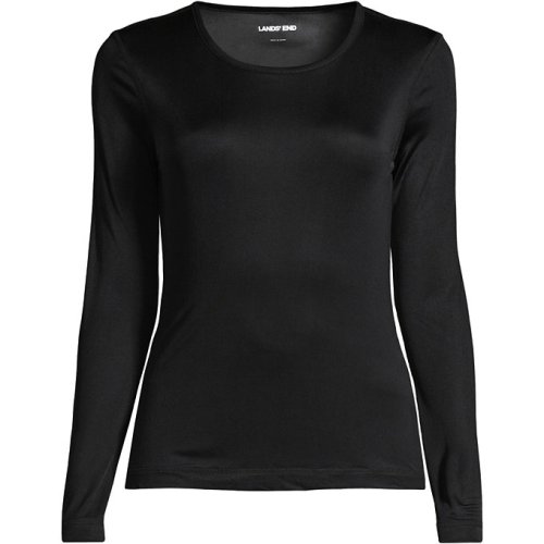 Womens Silk Interlock Long Sleeve Crewneck Long Underwear Top Lands End Black
