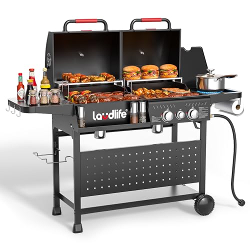 Gas and Charcoal Grill Combo with Side Burner