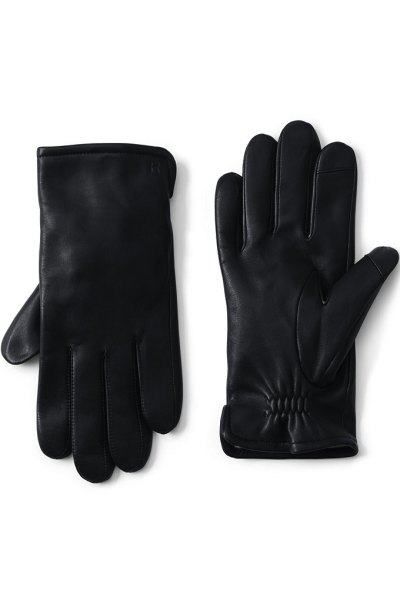 Mens Cashmere Lined EZ Touch Leather Glove Lands End Black