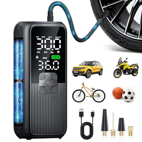 Tire Inflator Portable Air Compressor for Car, Motorcycle, Bike, Balls with Tires Pressure Gauge