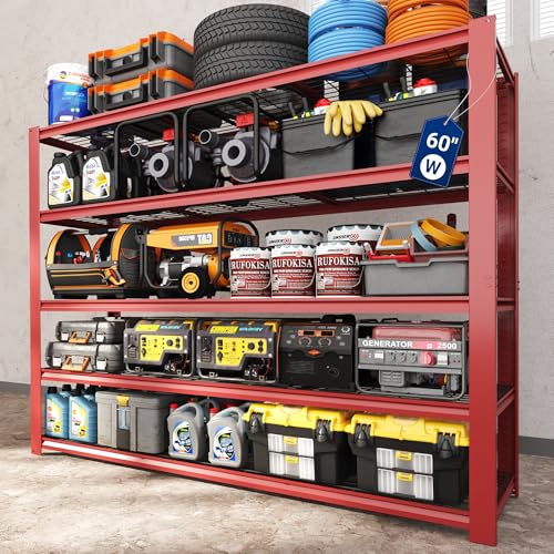 60″ W Garage Shelving, 5 Tier Storage Shelves Load 1500LBS