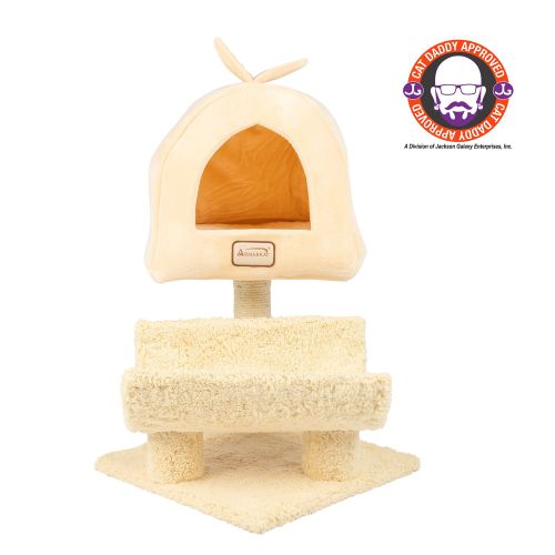 Armarkat 31-in Faux Fleece Real Wood Scratching Post and Condo Cat Tree, Goldenrod | PetSmart