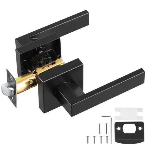 VEVOR Passage Door Handle 1 Pack Matte Black Door Lever Left or Right Handing Reversible Lever Non-Locking 45 Rotation to Open Universal Square