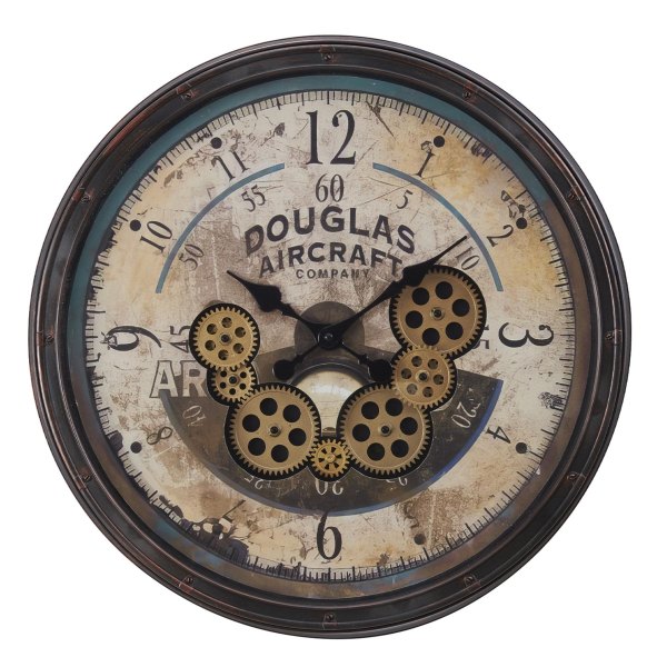 GlasFlength Wall Clocks Round Gear Mechanism Wall Hanging Clock Living Room Decorative Timepiece Vintage Wall Decor Room Decor Brown one_size