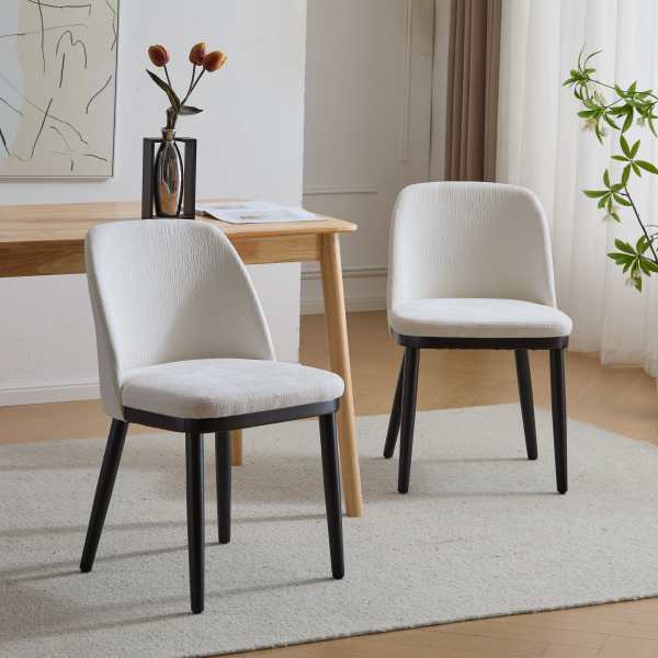 Christopher Knight Home Mid Century Modern Upholstered Solid Wood Dining Chairs Set of 2 with Ergonomic Curved Backrest Beige and Black Polyester