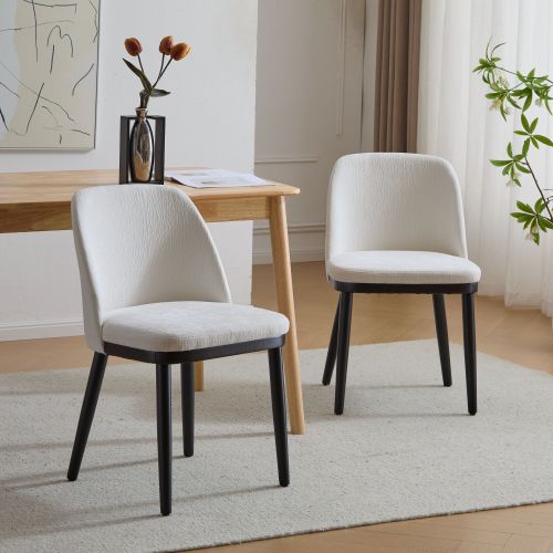 Christopher Knight Home Mid Century Modern Upholstered Solid Wood Dining Chairs Set of 2 with Ergonomic Curved Backrest Beige and Black Polyester