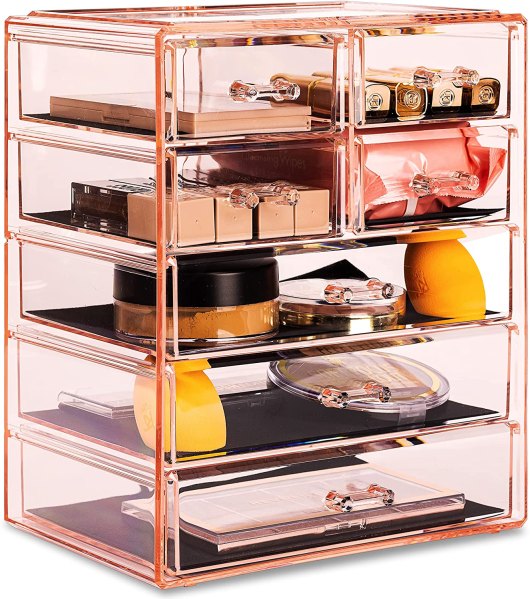 SORBUS Acrylic Makeup Organizer Case Big Clear Makeup Organizer for Vanity Bathroom College Dorm Closet Desk one_size in Pink | 816485029609