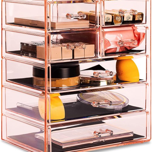 SORBUS Acrylic Makeup Organizer Case Big Clear Makeup Organizer for Vanity Bathroom College Dorm Closet Desk one_size in Pink | 816485029609