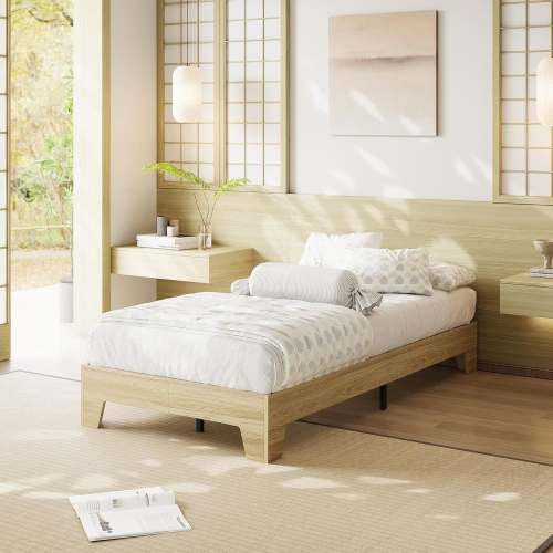 Qeetex Twin XL Platform Bed Frame with Underbed Storage – 10.24Inch Clearance Wood and Metal Slat Support No Headboard No Box Spring Needed Easy