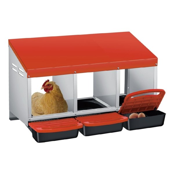 Garvee 3 Holes Galvanized Steel Chicken Nesting Box-Automatic Roll Out Egg Collection Removable Tray-Weatherproof Wall Mount Laying Box with Perch