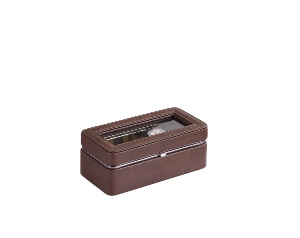 GlasFlength 8 Inch Long Tempered Glass and Leather 4 Slot Watch Display Case Brown one_size | LW-JS-117
