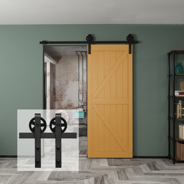 Boyel Living 6.6 ft./79 in. Black Sliding Barn Door Track and Hardware Kit with Bigwheel J Shape Hanger for Single Door one_size | X0027JJ5AT-LTC