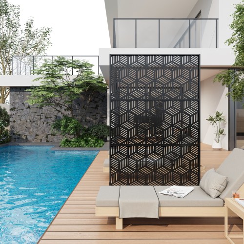 Garvee 72 in H x 47 in w Metal Privacy Screen Outdoor Freestanding Decorative Screens Freestanding Metal Privacy Screen for Patio Garden Deck or