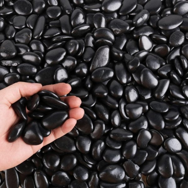 MaseiKar Black Pebbles for Plants 3lb Bulk Bag - 0.5 - 1 Inch Aquarium Gravel Decorative Polished Stone Natural River Rocks for Fish Tank one_size