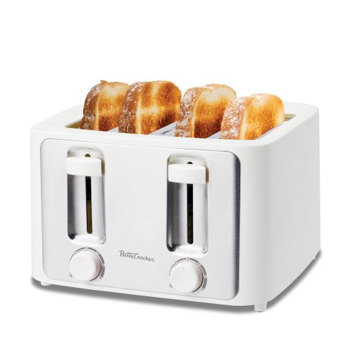 Betty Crocker 4-Slice Toaster – 1500W – Variable Toast Shade Control Dials – High Lift Feature – Cool Touch Housing – Bread Centering Guides – Drop