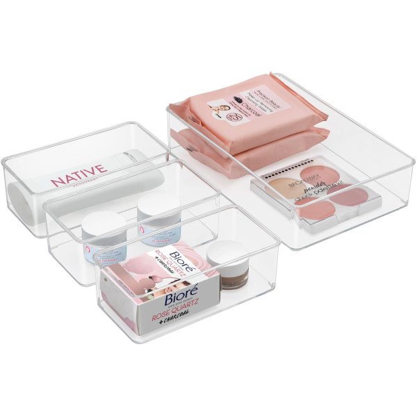 SORBUS Clear Drawer Organizer 4 Piece Set Multi Purpose Bins for Makeup Vanity Organization and more Cotton one_size | 192405019319