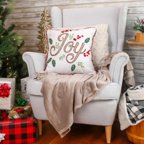 HGTV Home Collection Embroidered Joy Christmas Pillow