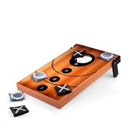 Picnic Time Mini Bean Bag Throw Wood Grain With Bean Bag Toss And Tic Tac Toe Designs, Brown