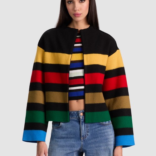 alice olivia PEARSON STRIPED SWEATER JACKET