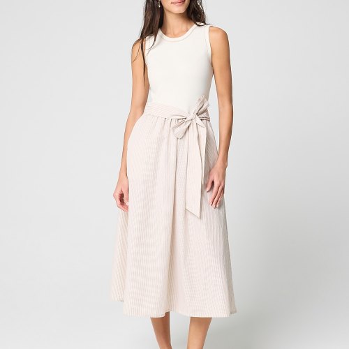 Eyelet mixed-media midi dress