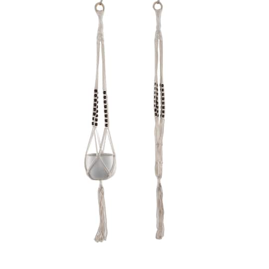 Flora Bunda 39 Tri-Beaded Macram Plant Hanger in White | 39 x 1.75 x 0.75 | Michaels