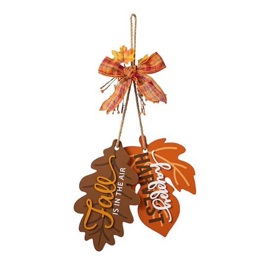 Glitzhome 24.5 Fall Wood Maple Leaves with Bowknot Door Hanger | Michaels