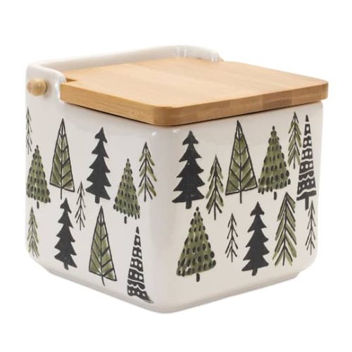 5.25 Ceramic Pine Tree Canister with Wood Lid By Melrose | Michaels