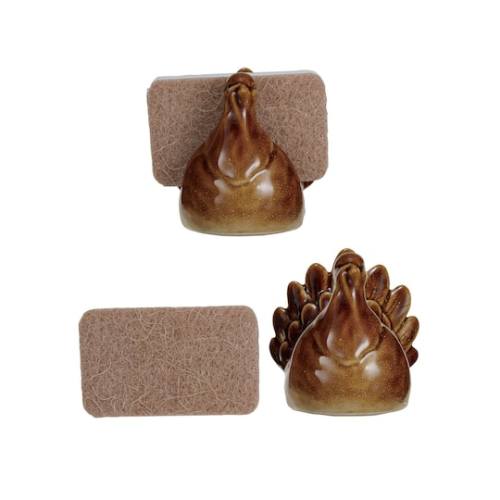 Hello Honey 4 Brown Reactive Glaze Stoneware Turkey Shaped Sponge Holder with Sponge, 2ct. | 4 x 3.75 x 4 | Michaels