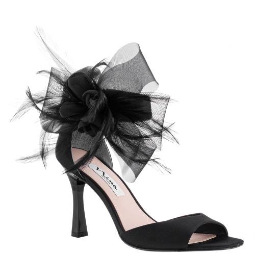 Womens Dora Satin Bow, Feather And Flower High-Heel Dressy Sandal | Nina Shoes