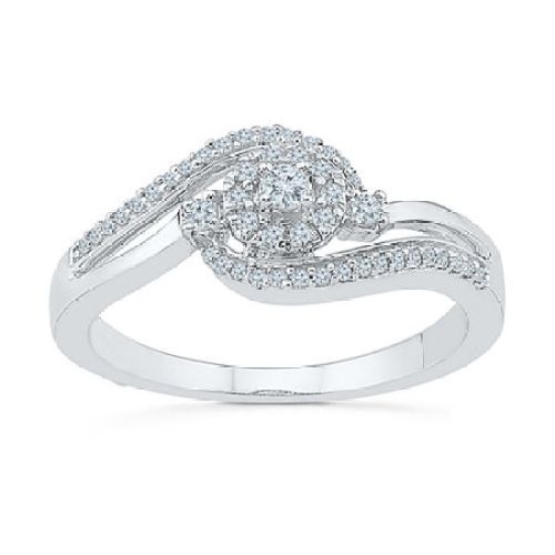 Promise My Love Womens CT. Natural White Diamond Sterling Silver Round Side Stone Promise Ring