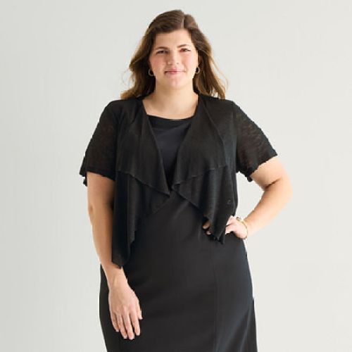 Perceptions Womens Short Sleeve Shrug Plus, 2x, White