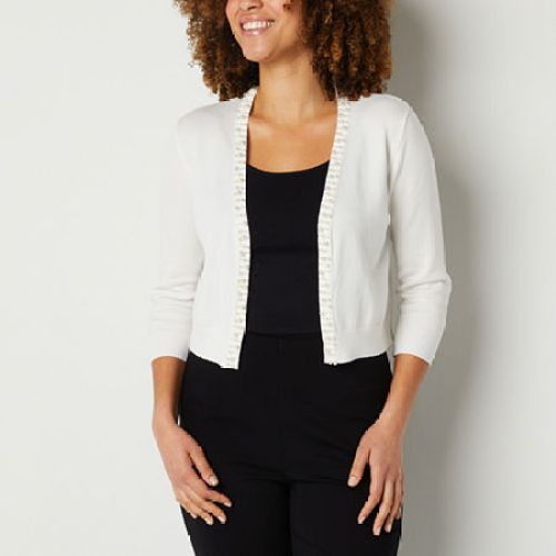 Perceptions Womens 3/4 Sleeve Shrug, X-large, White