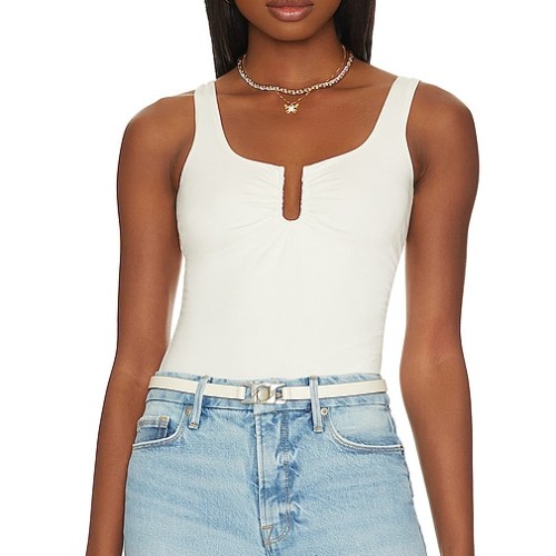 Good American Good Touch U Ring Ruched Bodysuit in Ivory