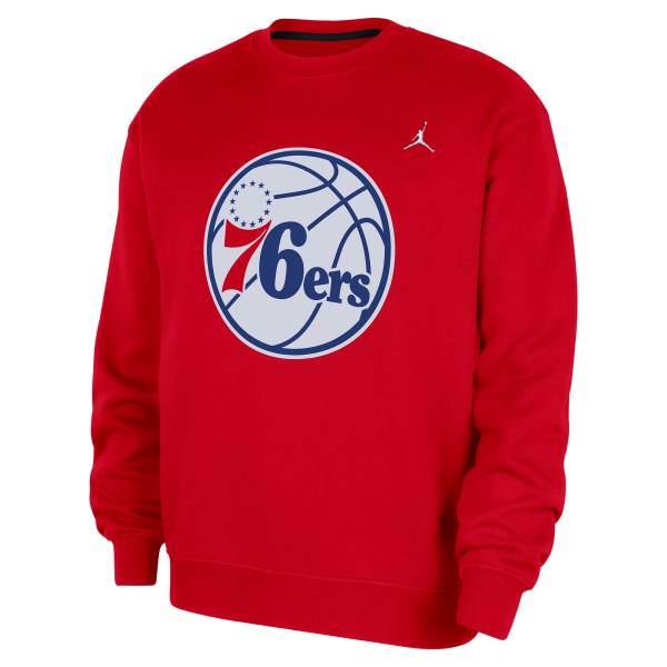 Mens Philadelphia 76ers Statement Essentials Jordan NBA Fleece Crew-Neck Sweatshirt in Red | HM7599-657