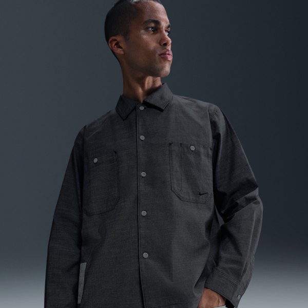 Nike Mens Life Chambray Long-Sleeve Painters Shirt in Grey | HV0882-060