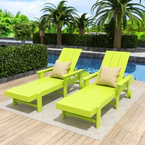 Shoreside Reclining Chaise Lounge with Arms and Wheels (Set Of 2), Red