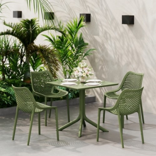 Westin Furniture Shoreside Outdoor Patio Square Table and 4 Arm Chairs, Teak