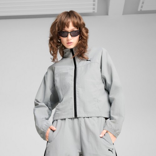PUMA DARE TO Womens Oversized Full-Zip Woven Jacket in Grey, Size L
