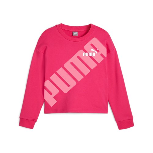 PUMA Logo Power Big Kids Crewneck Sweatshirt in Pink, Size L