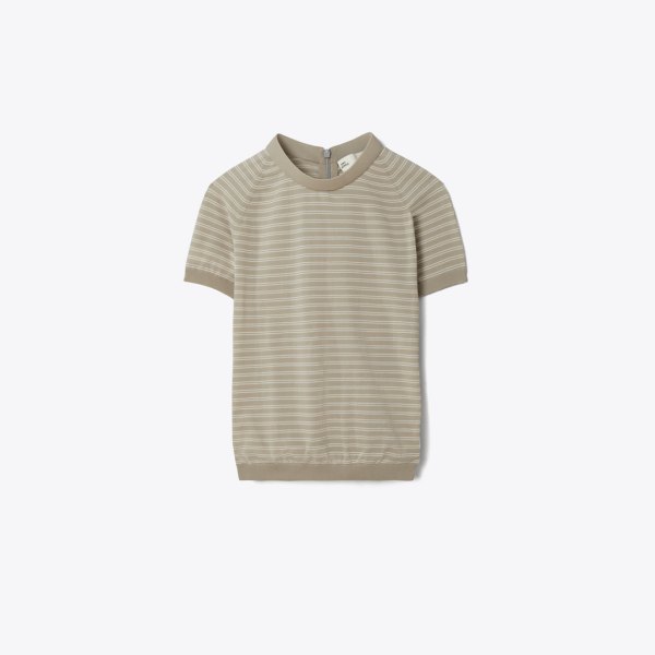 Tory Burch Striped Nylon Mockneck