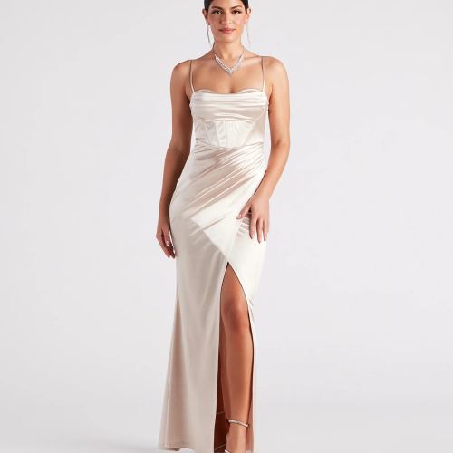 Stacie Satin Corset Wrap Formal Dress