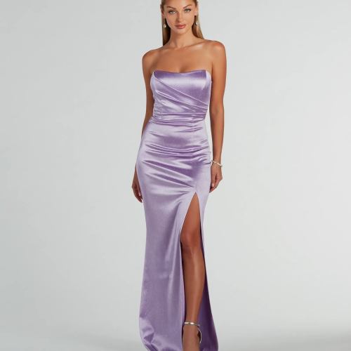 Aliyah Strapless Mermaid Satin Glitter Dress