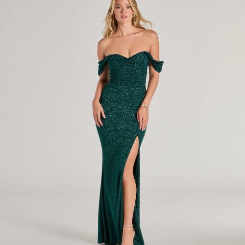 Tamara Off-The-Shoulder Mermaid Glitter Formal Dress