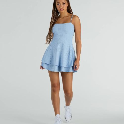 Pretty Vibes Eyelet Knit Layered Skater Dress