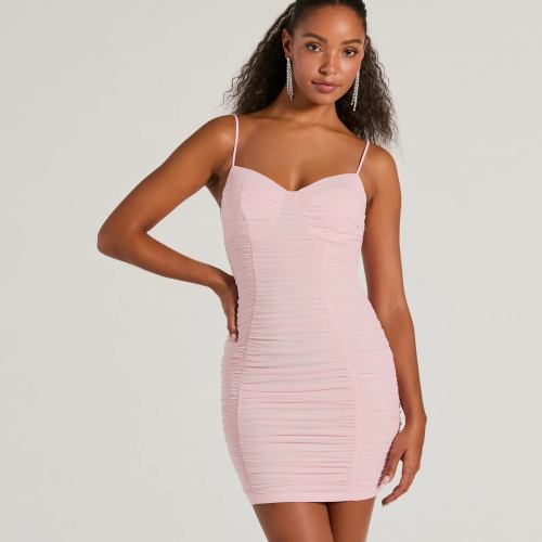 Party Ready Ruched Mesh Bodycon Mini Dress