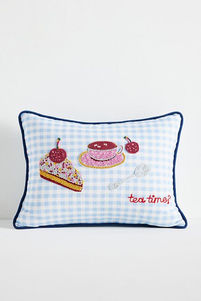 City Icon Embroidered Cotton Pillow