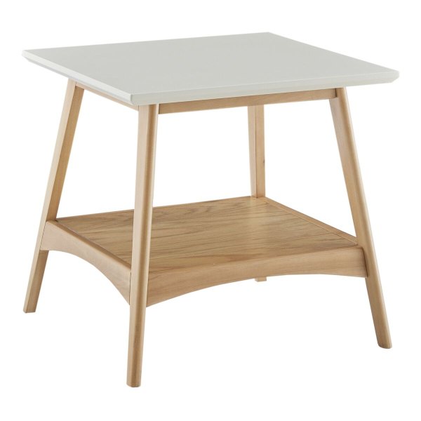 Square Off White Two Tone End Table with Shelf in Off-White/Pecan/Natural by World Market