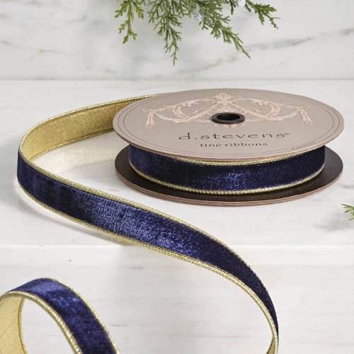 Lush Velvet Ribbon With Light Gold Back – Navy, 4 in Navy – Frontgate