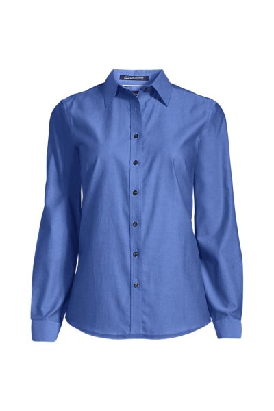 Womens Petite Long Sleeve No Iron Pinpoint Shirt Lands End Blue